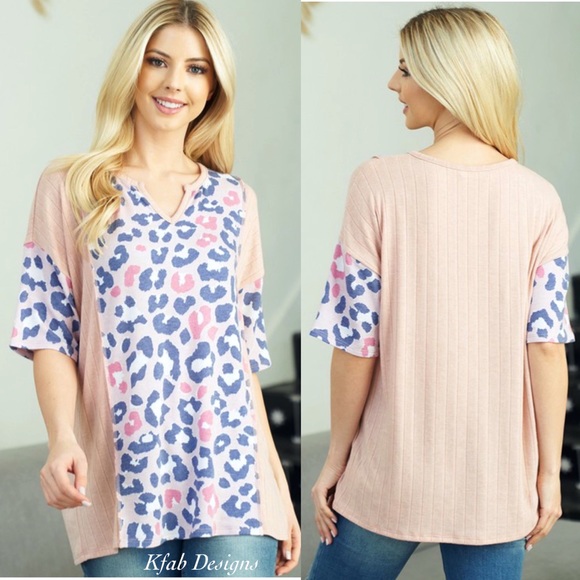 ❤️LAST! V Neck Ribbed Leopard Print Soft Contrast Top! - Picture 3 of 6